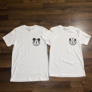 His and Hers Couple Mickey‎ Mouse Minnie Racing Stripe Logo T Shirt Medium New